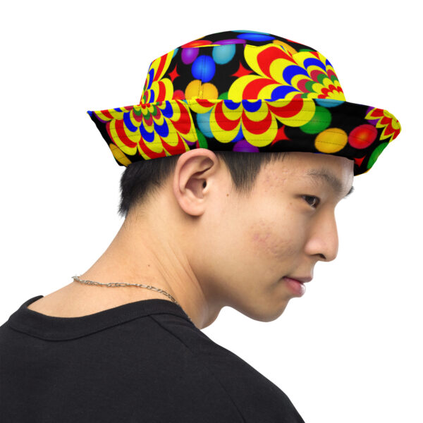 *Originl Art Yellow, Red, and Blue Ball and Flowers Pattern Design on Bucket Hat* - Image 2