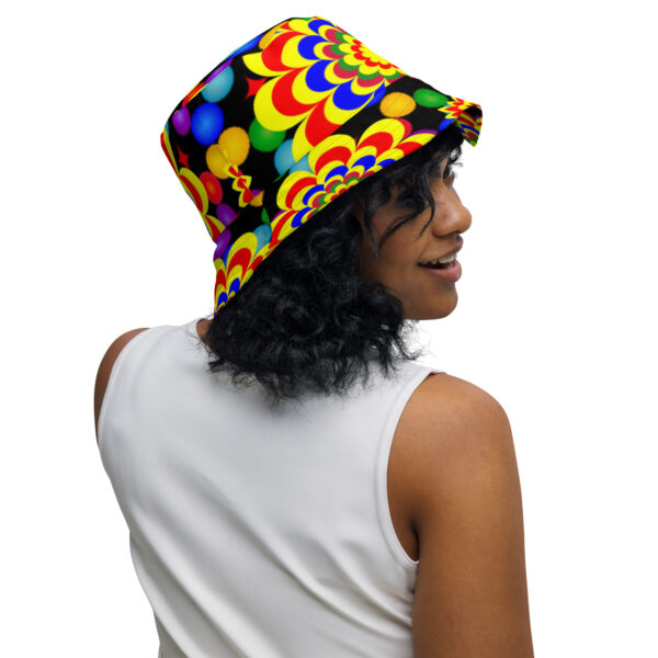 *Originl Art Yellow, Red, and Blue Ball and Flowers Pattern Design on Bucket Hat* - Image 10