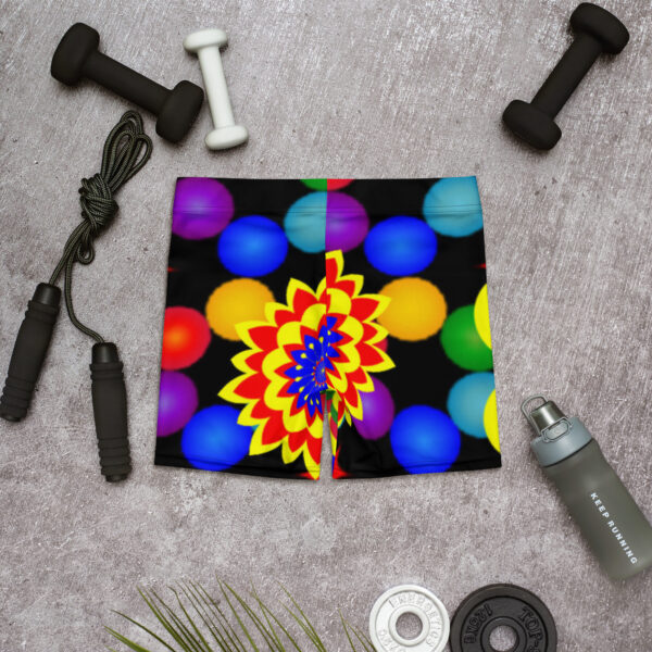 *Original Art Yellow, Red, and Blue Ball and Flowers Pattern Design on Shorts* - Image 3