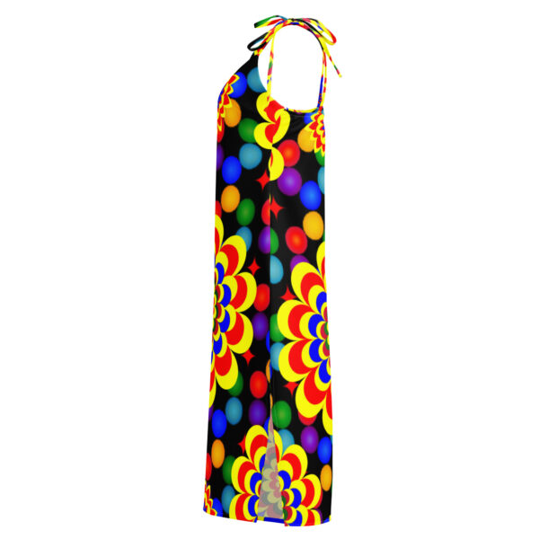 *Original Art Yellow, Red, and Blue Ball and Flowers Pattern Design on Tie-Trap Midi Dress* - Image 15