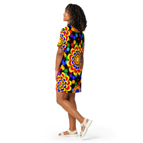 *Origina Art Yellow, Red, and Blue Ball and Flowers Pattern Design on T-Shirt Dress* - Image 5