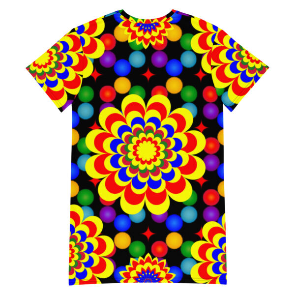 *Origina Art Yellow, Red, and Blue Ball and Flowers Pattern Design on T-Shirt Dress* - Image 14