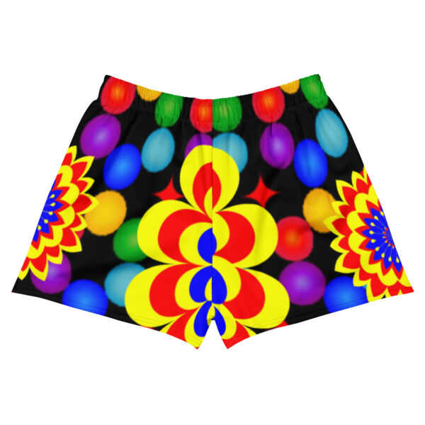*Original Art Yellow, Red, and Blue Ball and Flowers Pattern Design on Unisex Athletic Shorts* - Image 4