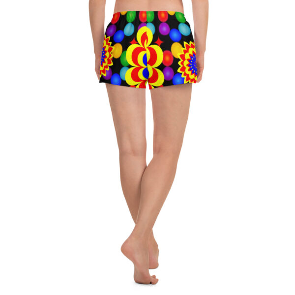 *Original Art Yellow, Red, and Blue Ball and Flowers Pattern Design on Unisex Athletic Shorts* - Image 10