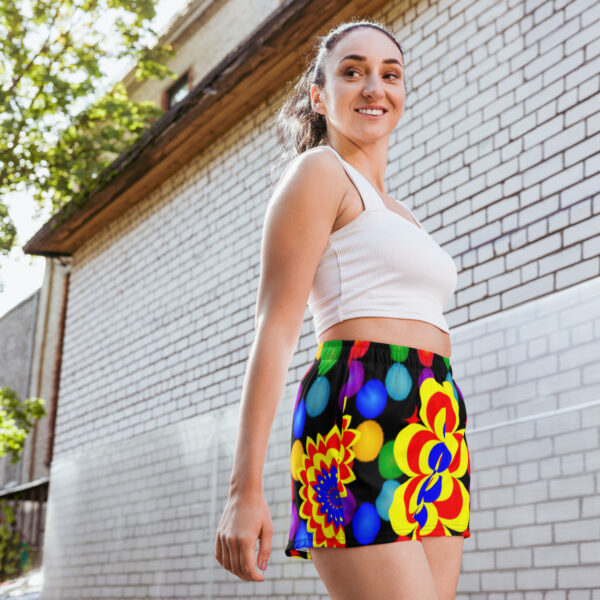 *Original Art Yellow, Red, and Blue Ball and Flowers Pattern Design on Unisex Athletic Shorts* - Image 3