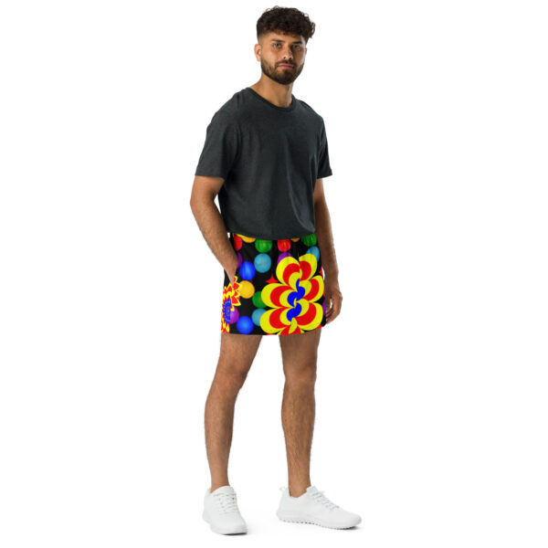 *Original Art Yellow, Red, and Blue Ball and Flowers Pattern Design on Unisex Athletic Shorts* - Image 6