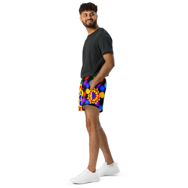 *Original Art Yellow, Red, and Blue Ball and Flowers Pattern Design on Unisex Athletic Shorts* - Image 7