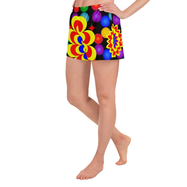 *Original Art Yellow, Red, and Blue Ball and Flowers Pattern Design on Unisex Athletic Shorts* - Image 9