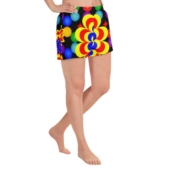 *Original Art Yellow, Red, and Blue Ball and Flowers Pattern Design on Unisex Athletic Shorts* - Image 8