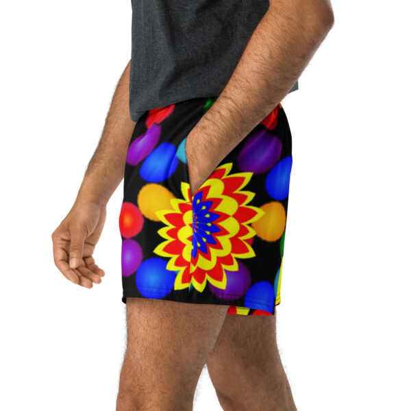 *Original Art Yellow, Red, and Blue Ball and Flowers Pattern Design on Unisex Athletic Shorts* - Image 5
