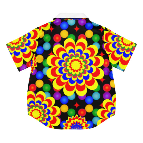 *Original Art Yellow, Red, and Blue Ball and Flowers Pattern Design on Women's Short Sleeve Pajama Top* - Image 8