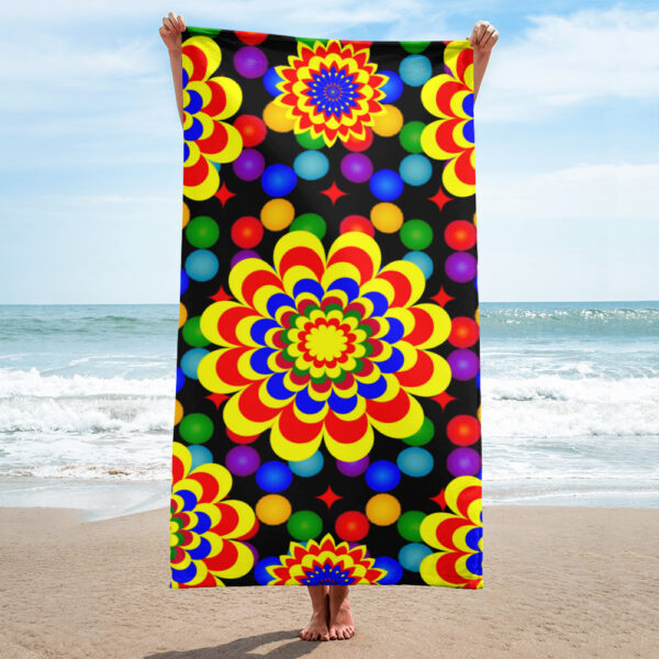 *Original Art Yellow, Red, and Blue Ball and Flowers Pattern Design on Beach Towel* - Image 6