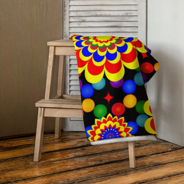 *Original Art Yellow, Red, and Blue Ball and Flowers Pattern Design on Beach Towel* - Image 2