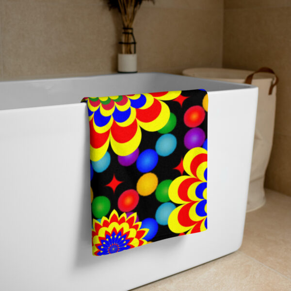 *Original Art Yellow, Red, and Blue Ball and Flowers Pattern Design on Beach Towel* - Image 3