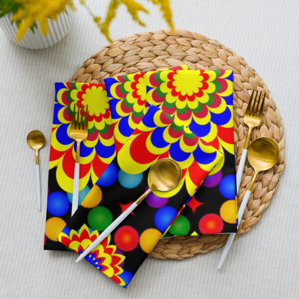 *Original Art Yellow, Red, and Blue Ball and Flowers Pattern Design on Cloth Napkin Set* - Image 2