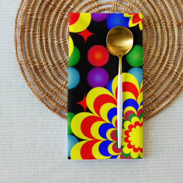 *Original Art Yellow, Red, and Blue Ball and Flowers Pattern Design on Cloth Napkin Set* - Image 3