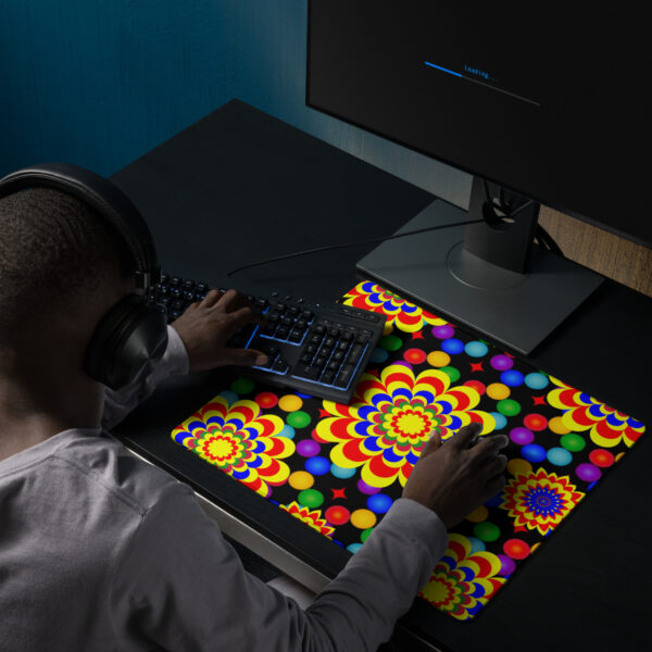 *Original Art Yellow, Red, and Blue Ball and Flowers Pattern Design on Gaming Mouse Pad*