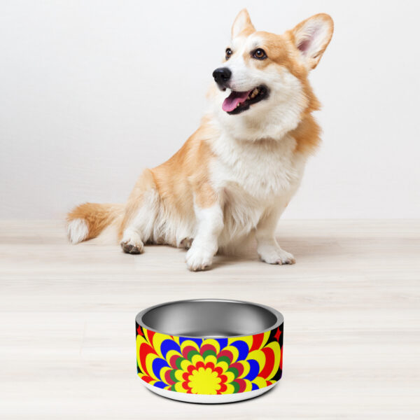 *Original Art Yellow, Red, and Blue Ball and Flowers Pattern Design on Pet Bowl* - Image 2