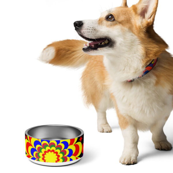 *Original Art Yellow, Red, and Blue Ball and Flowers Pattern Design on Pet Bowl* - Image 5