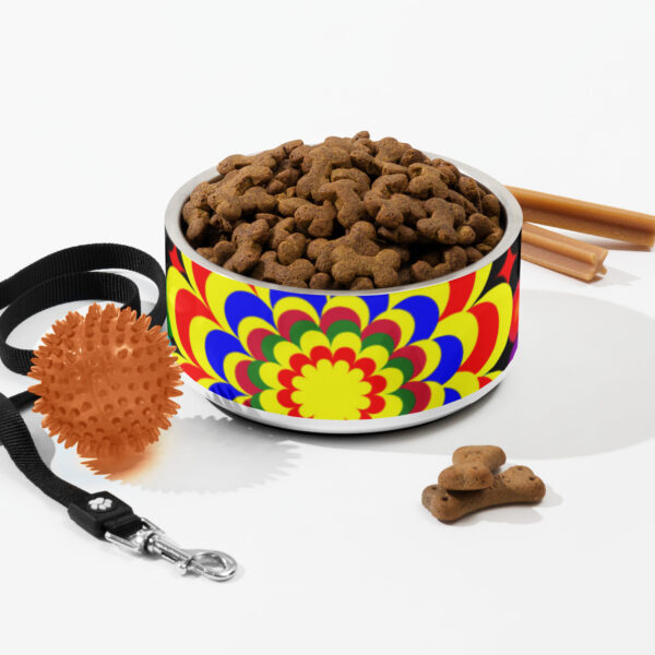 *Original Art Yellow, Red, and Blue Ball and Flowers Pattern Design on Pet Bowl* - Image 7