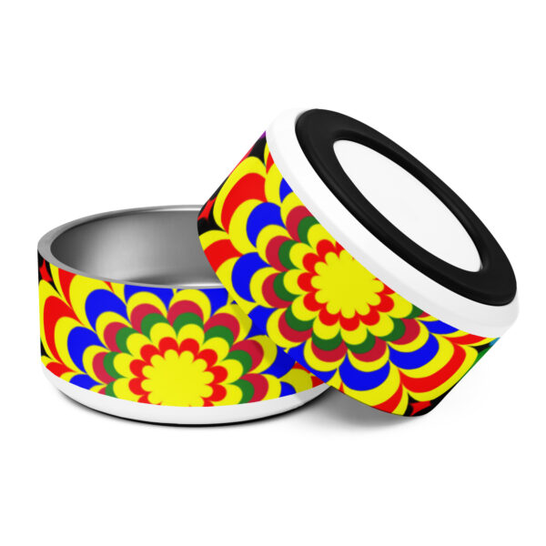 *Original Art Yellow, Red, and Blue Ball and Flowers Pattern Design on Pet Bowl* - Image 8