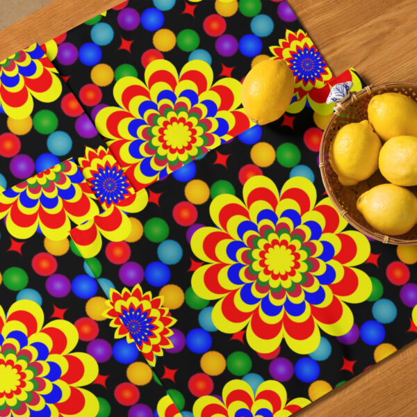 *Original Art Yellow, Red, and Blue Ball and Flowers Pattern Design on Placemat Set* - Image 2