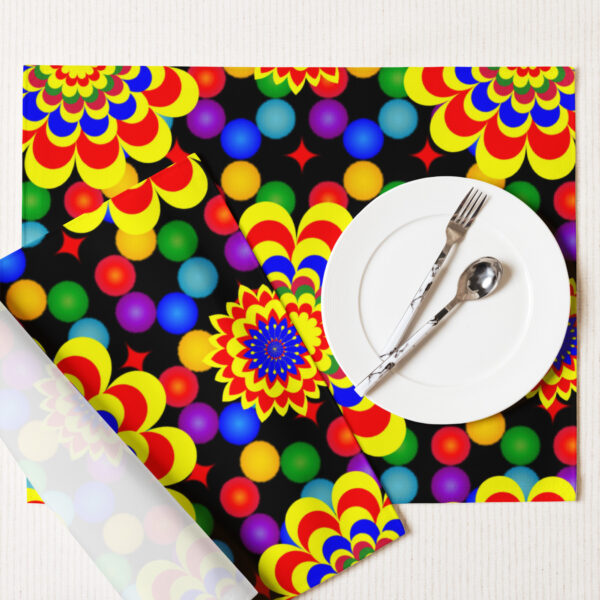 *Original Art Yellow, Red, and Blue Ball and Flowers Pattern Design on Placemat Set* - Image 4