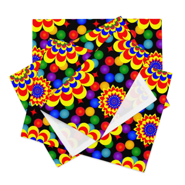 *Original Art Yellow, Red, and Blue Ball and Flowers Pattern Design on Placemat Set* - Image 7