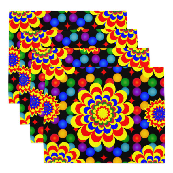 *Original Art Yellow, Red, and Blue Ball and Flowers Pattern Design on Placemat Set* - Image 9