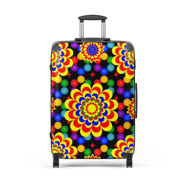 *Original Art Yellow, Red, and Blue Ball and Flowers Pattern Design on Hard-Shell Suitcase* - Image 3