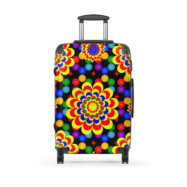*Original Art Yellow, Red, and Blue Ball and Flowers Pattern Design on Hard-Shell Suitcase* - Image 2