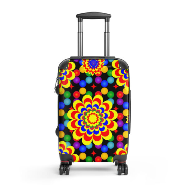 *Original Art Yellow, Red, and Blue Ball and Flowers Pattern Design on Hard-Shell Suitcase*