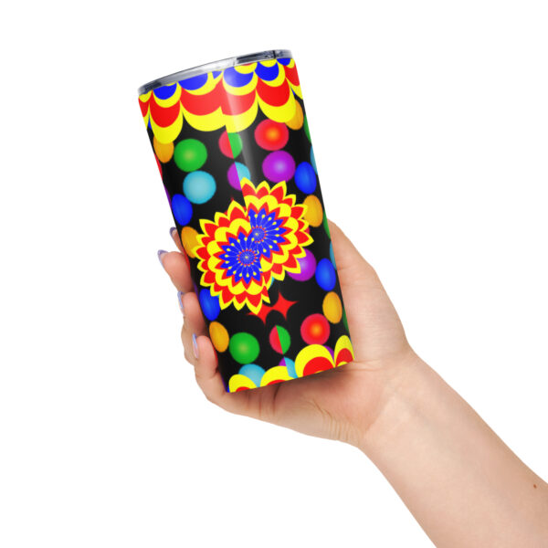 *Original Art Yellow, Red, and Blue Ball and Flowers Pattern Design on Tapered Stainless Steel Tumbler* - Image 2