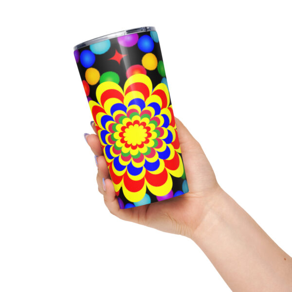 *Original Art Yellow, Red, and Blue Ball and Flowers Pattern Design on Tapered Stainless Steel Tumbler*