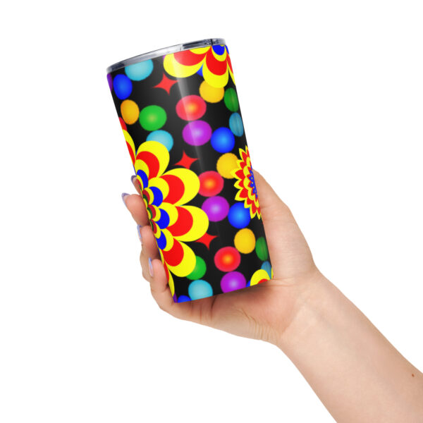 *Original Art Yellow, Red, and Blue Ball and Flowers Pattern Design on Tapered Stainless Steel Tumbler* - Image 3