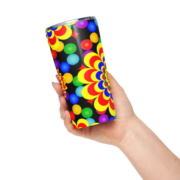 *Original Art Yellow, Red, and Blue Ball and Flowers Pattern Design on Tapered Stainless Steel Tumbler* - Image 4