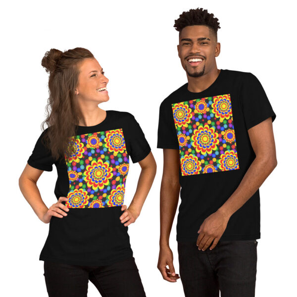 *Original Art Yellow, Red, and Blue Ball and Flowers Pattern Design on Unisex T-Shirts* - Image 18