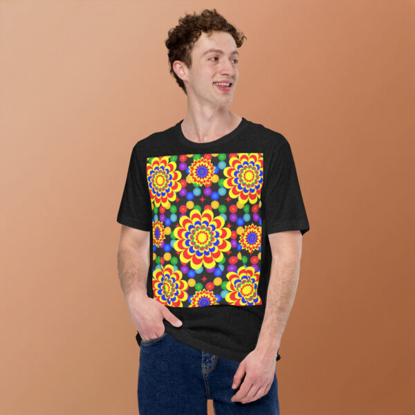 *Original Art Yellow, Red, and Blue Ball and Flowers Pattern Design on Unisex T-Shirts* - Image 2