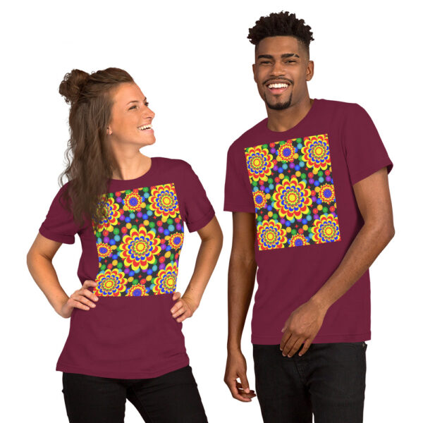 *Original Art Yellow, Red, and Blue Ball and Flowers Pattern Design on Unisex T-Shirts* - Image 23