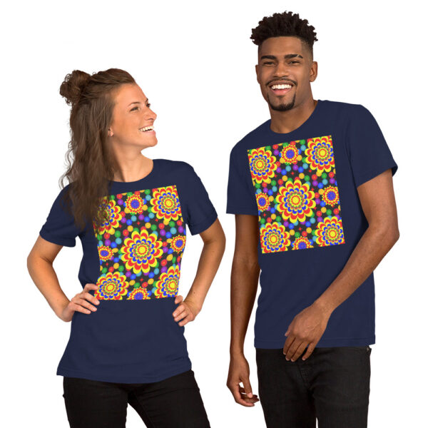 *Original Art Yellow, Red, and Blue Ball and Flowers Pattern Design on Unisex T-Shirts* - Image 20