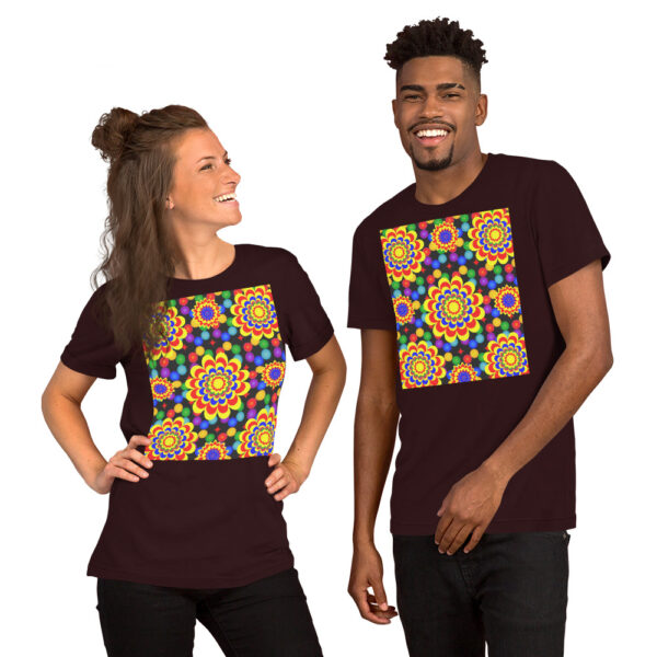 *Original Art Yellow, Red, and Blue Ball and Flowers Pattern Design on Unisex T-Shirts* - Image 19